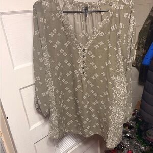 Olive Green Patterned Women's Top